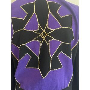ST.JOHN MARIE GRAY S Purple & Black SANTANA KNIT & PAILLETTES CROPPED JACKET